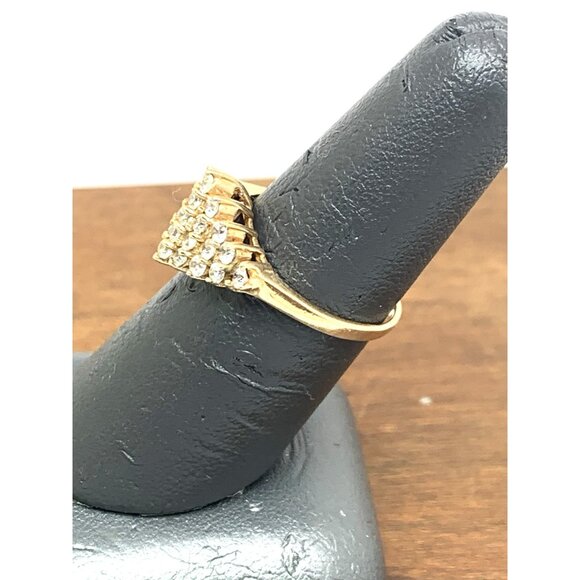 Cocktail Ring Clear Gemstone 10k Yellow Gold Cluster Women's Size 6.5 - Picture 8 of 14
